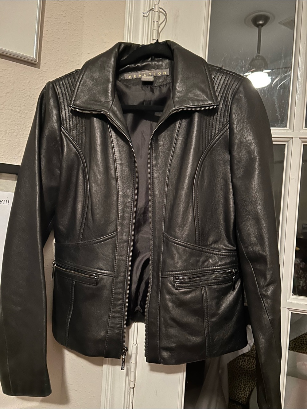 Kenneth Cole Reaction Black Leather Bomber Jacket